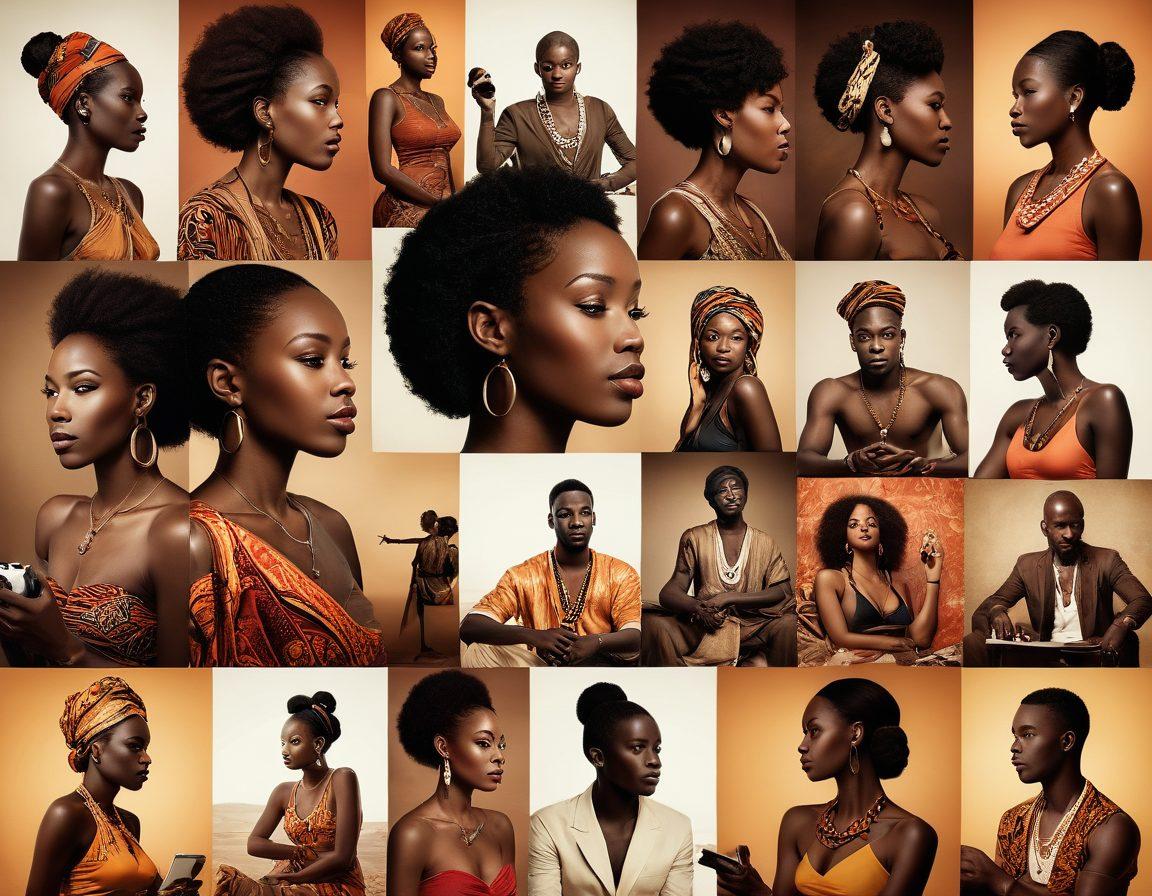 A captivating collage showcasing the evolution of African adult video streaming, featuring diverse silhouettes of couples in intimate moments, visual elements of technology like streaming devices, and a timeline with various styles from sensual to risqué. Warm earthy tones mixed with vivid accents symbolize cultural richness, and the background layers subtly hint at a modern digital landscape. super-realistic. vibrant colors. soft focus.